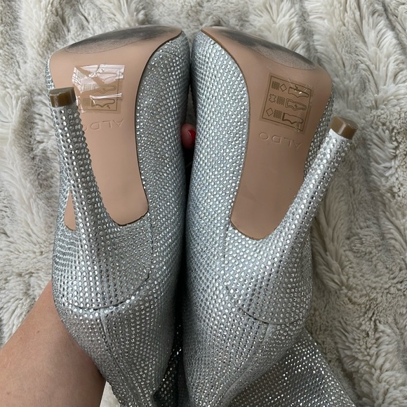 ALDO CLAIRA CRYSTAL SLOUCH STILETTO BOOTS SILVER, SZ 7.5 - Picture 6 of 6